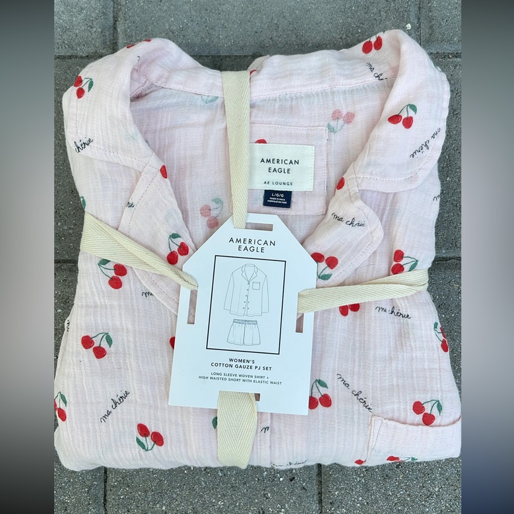 NEW cherry print AE Cotton Gauze PJ Set American Eagle - Picture 10 of 12